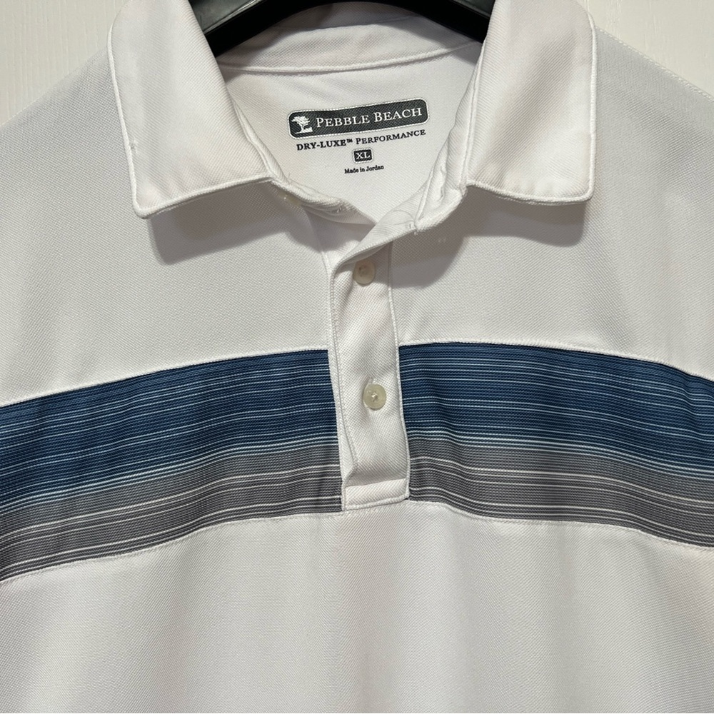 Pebble Beach Men's Polo with Blue and Gray Stripes
